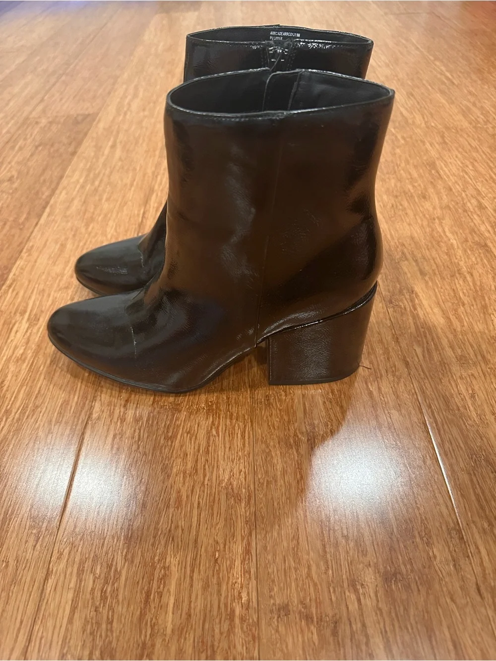 Madden Girl Black Patent Block Heel Ankle Boots